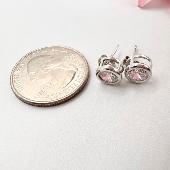 Ross-Simons CZ Round Stud Earrings 925 Sterling Silver Signed Tested Bezel Set - Picture 8 of 13